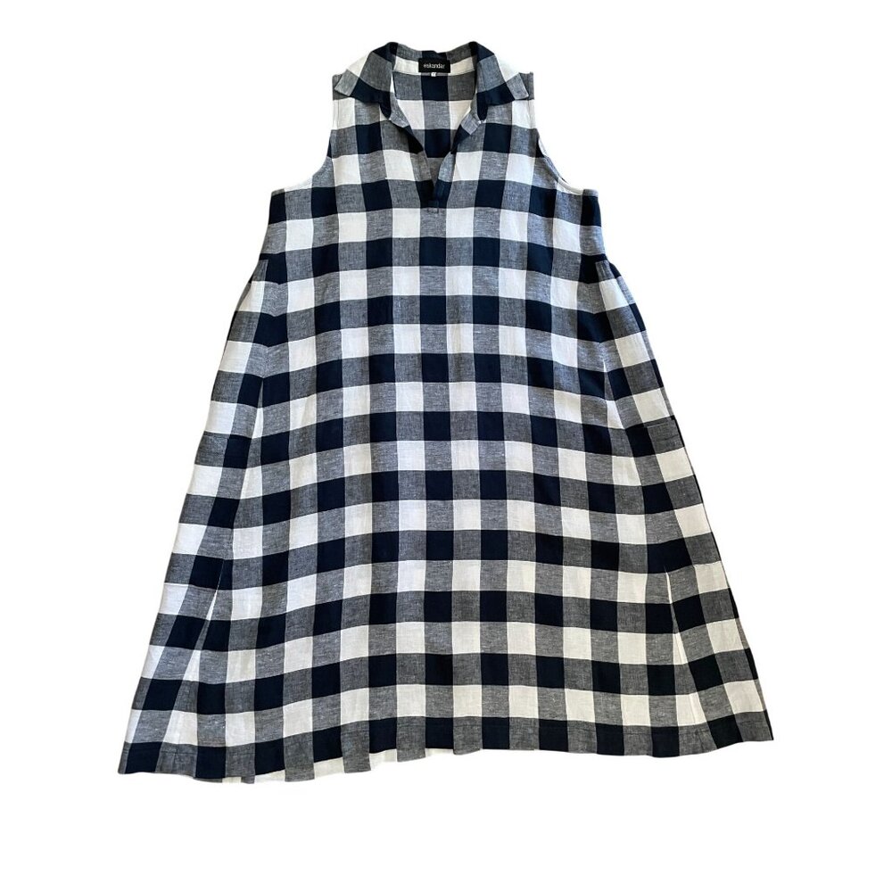 Eksander Blue and White Plaid Linen Dress Size 1